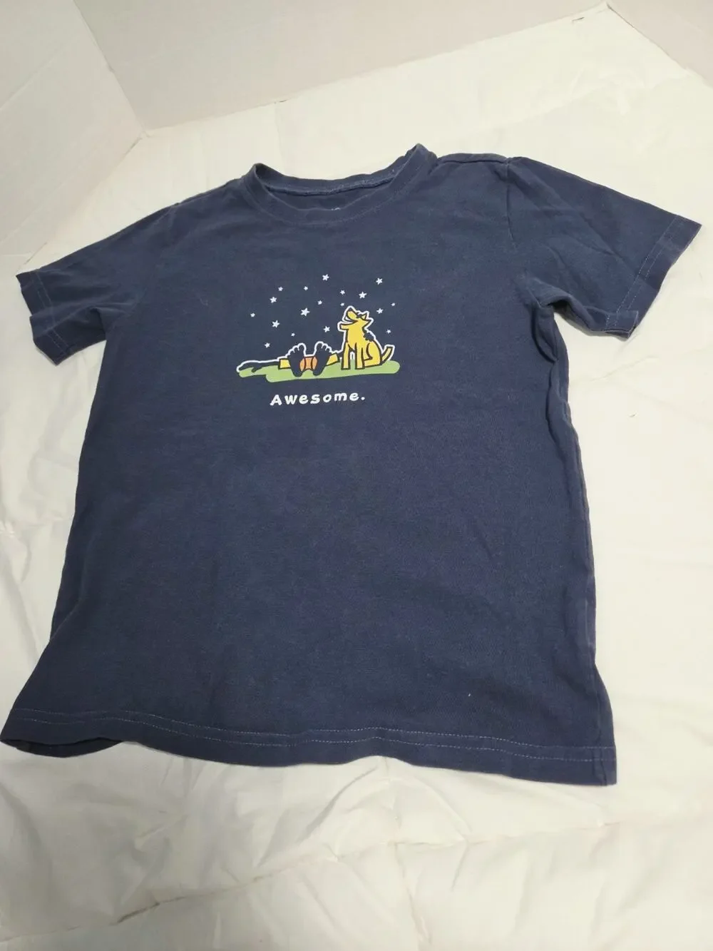 Life is Good Kid Short Sleeve Crusher Tee Dog Sz M 7 8 Hiking Travel Blue Cotton